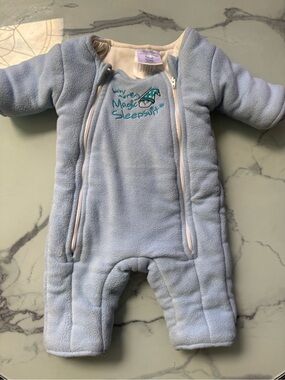 Baby Merlins Magic Sleepsuit- Light Blue Trim